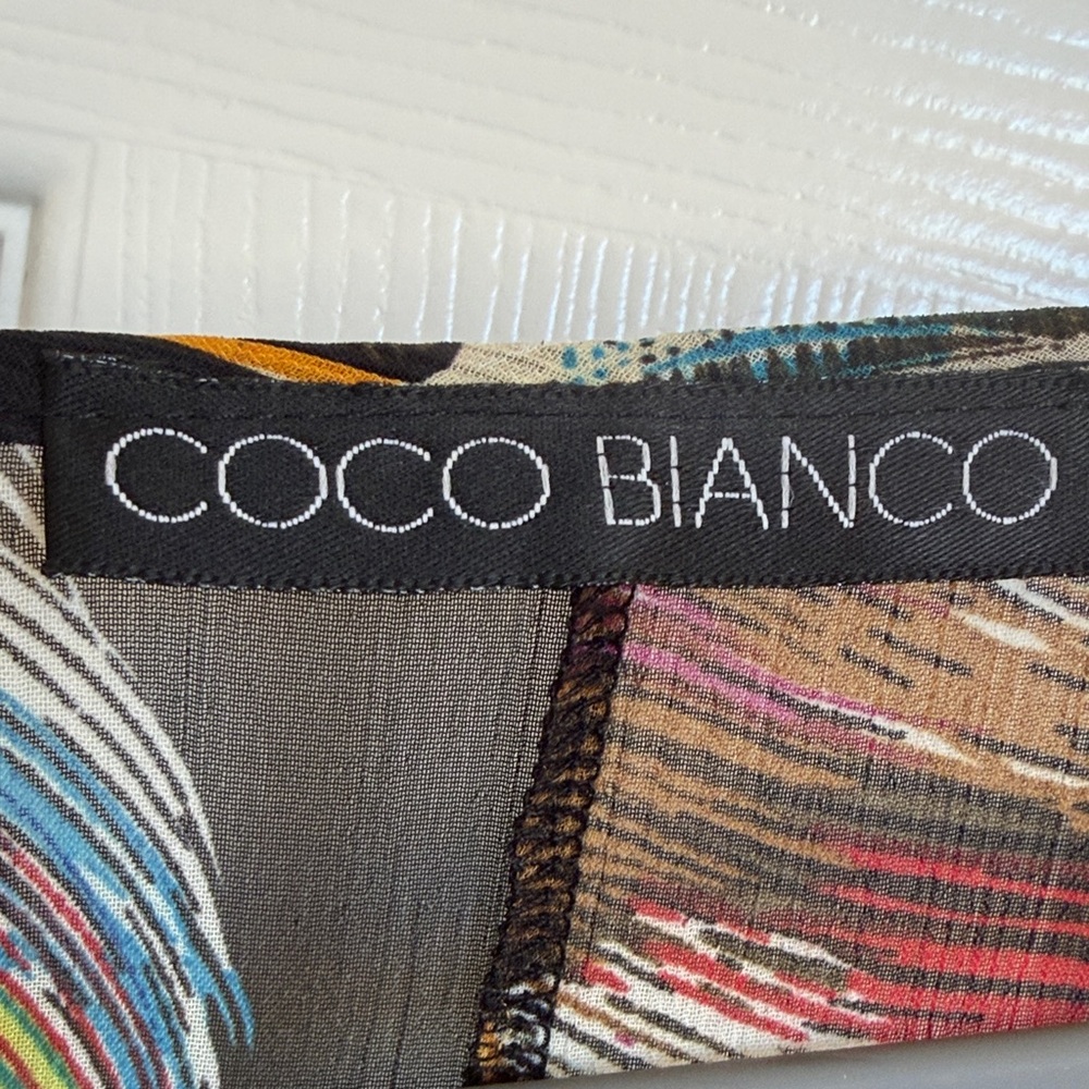 Coco Bianco Black Sheer Multicolor Feather Print Blouse/Top  Size L-XL - Picture 3 of 8